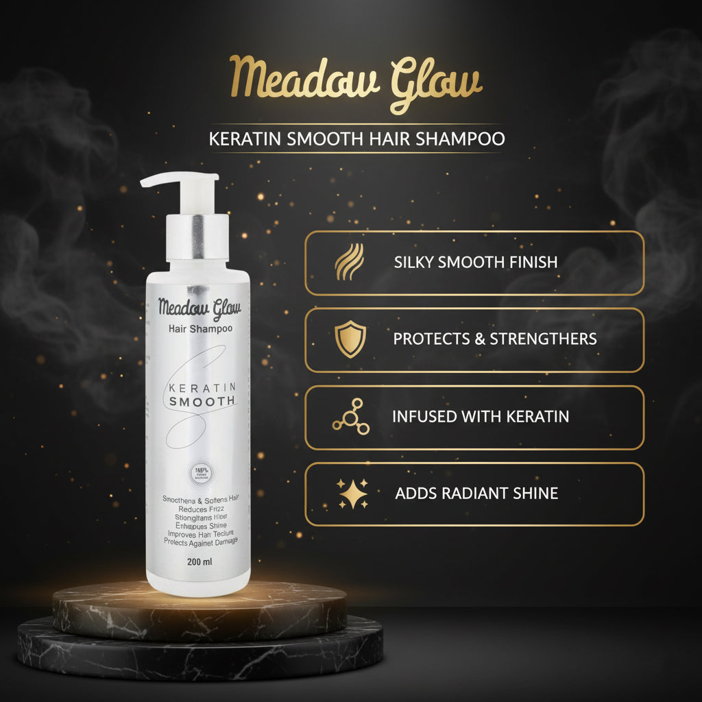 Meadow Glow Keratin Smooth Hair Shampoo | Anti-Frizz, Strengthening and Shine Enhancing | Improves Hair Texture and Protects Against Damage | For All Hair Types 200ml