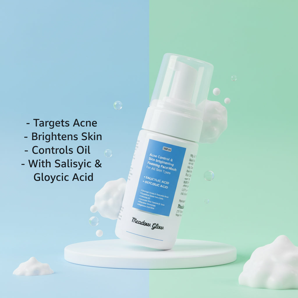 Meadow Glow | Foaming Face Wash for Acne Control & Skin Brightening | With Salicylic & Glycolic Acid | 100 ml | For All Skin Types