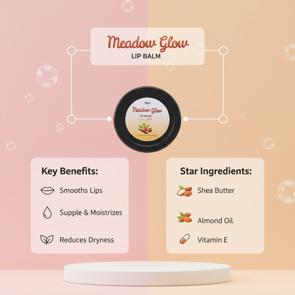 Meadow Glow Natural Lip Balm | Shea Butter, Almond Oil & Vitamin E | Hydrating & Soothing Formula | 8g Box