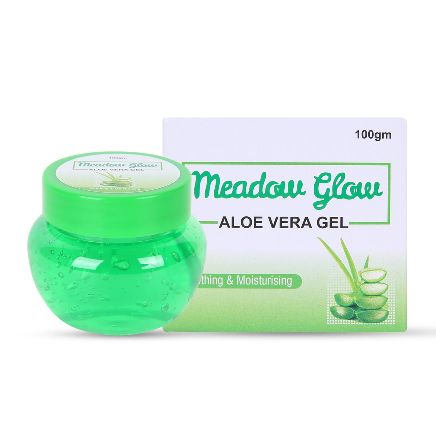 Meadow Glow Aloe Vera Gel | Natural Soothing and Moisturizing Face and Hair Gel | Hydrating, Sunburn Relief and Skin Brightening Gel for All Skin Types 100g