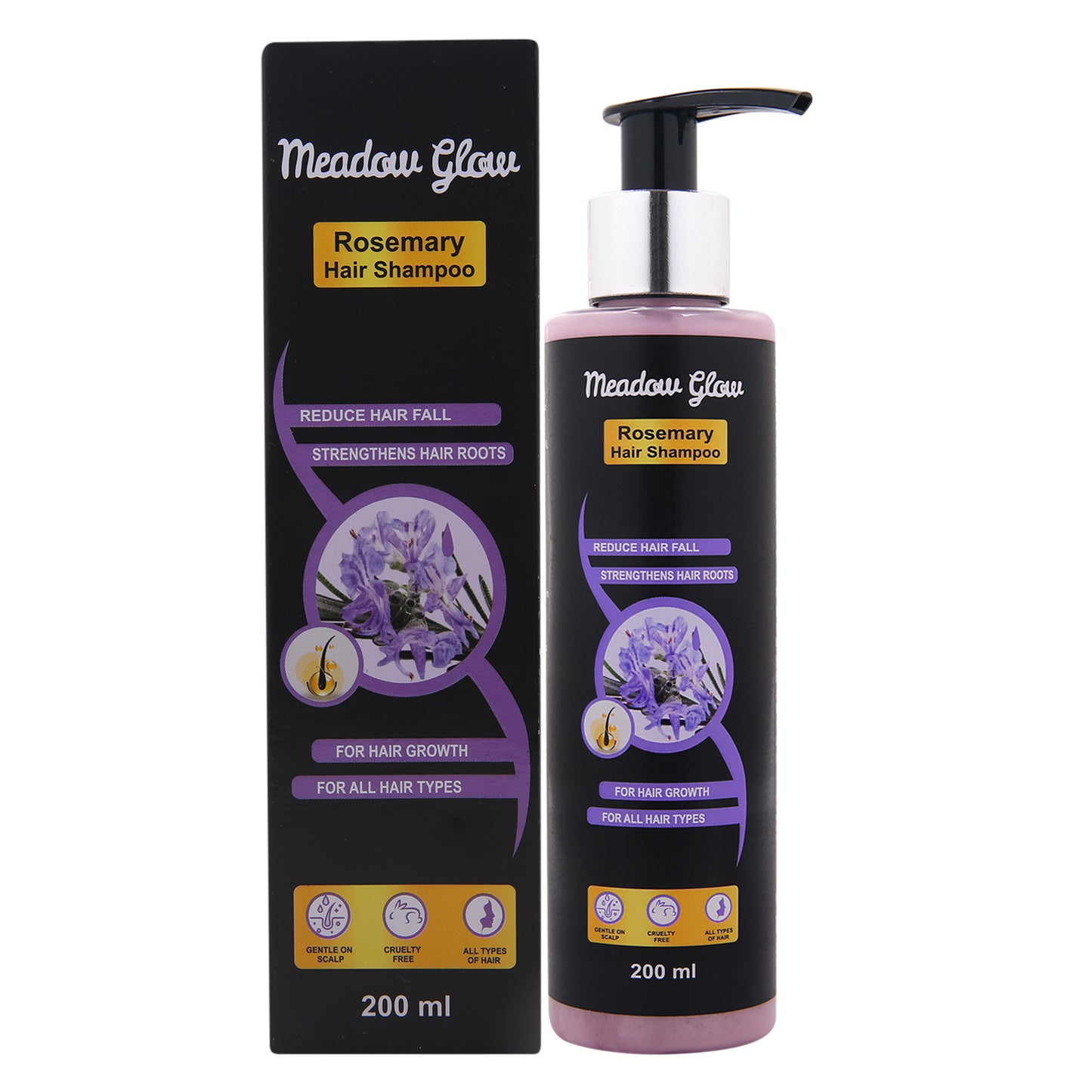 Meadow Glow Rosemary Hair Shampoo | Reduces Hair Fall, Strengthens Roots and Promotes Hair Growth | Gentle on Scalp and Cruelty-Free | For All Hair Types 200ml