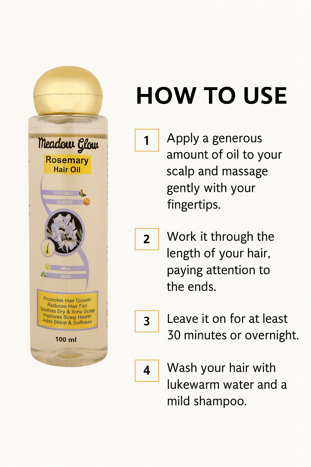 Rosemary Hair Oil with Coconut | Almond, Amla, Neem for Hair Growth | Dry Scalp Treatment (100ml)