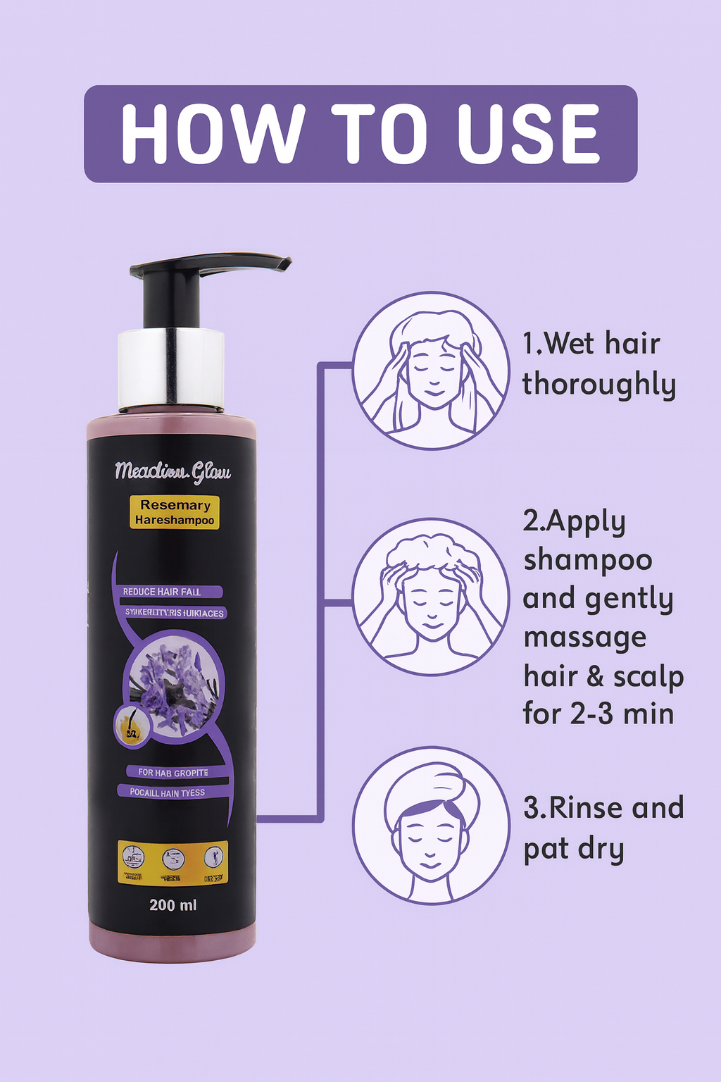 Meadow Glow Rosemary Hair Shampoo | Reduces Hair Fall, Strengthens Roots and Promotes Hair Growth | Gentle on Scalp and Cruelty-Free | For All Hair Types 200ml