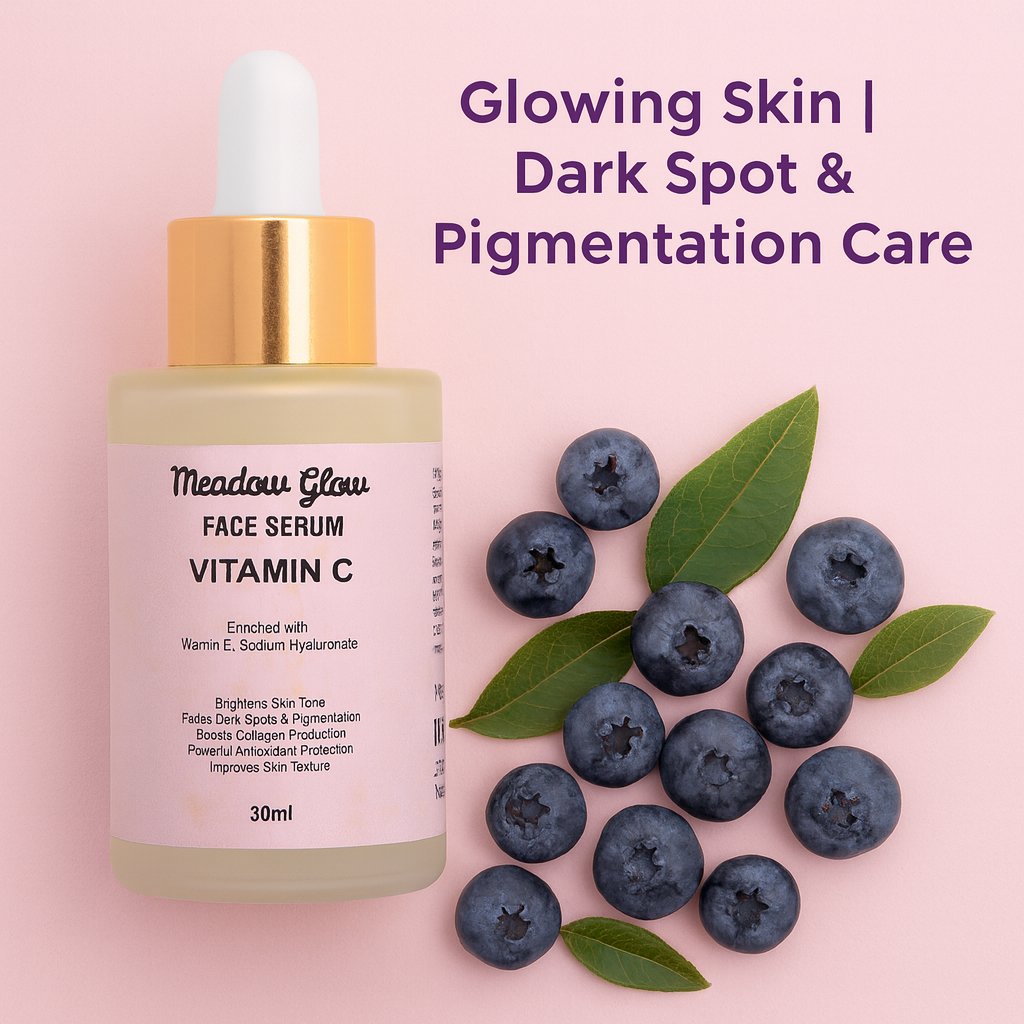 Meadow Glow Vitamin C Face Serum with Vitamin E | Sodium Hyaluronate, Brightening | Dark Spot Fading, Collagen Boosting, 30ml