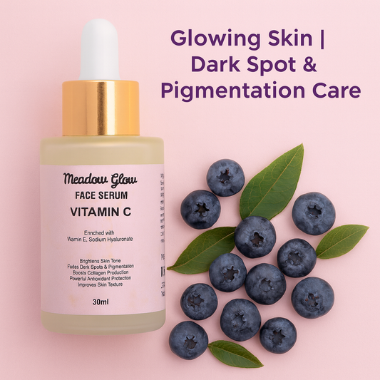 Meadow Glow Vitamin C Face Serum with Vitamin E | Sodium Hyaluronate, Brightening | Dark Spot Fading, Collagen Boosting, 30ml