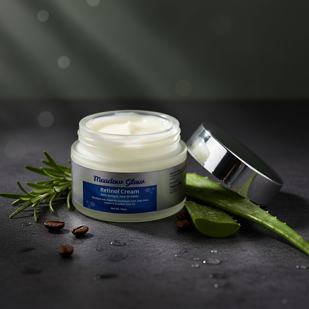 Meadow Glow Retinol Cream with Argan Oil | Hyaluronic Acid, Aloe Vera, Coffee Seed Oil | Anti Aging Anti Wrinkle Face Moisturizer ( 50gm )