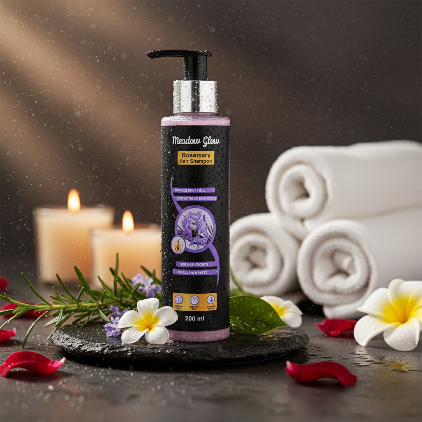 Meadow Glow Rosemary Hair Shampoo | Reduces Hair Fall, Strengthens Roots and Promotes Hair Growth | Gentle on Scalp and Cruelty-Free | For All Hair Types 200ml