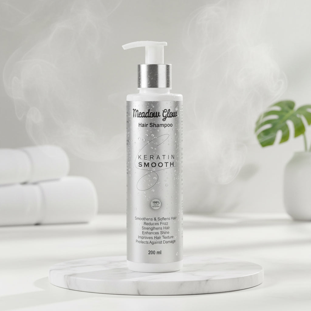 Meadow Glow Keratin Smooth Hair Shampoo | Anti-Frizz, Strengthening and Shine Enhancing | Improves Hair Texture and Protects Against Damage | For All Hair Types 200ml