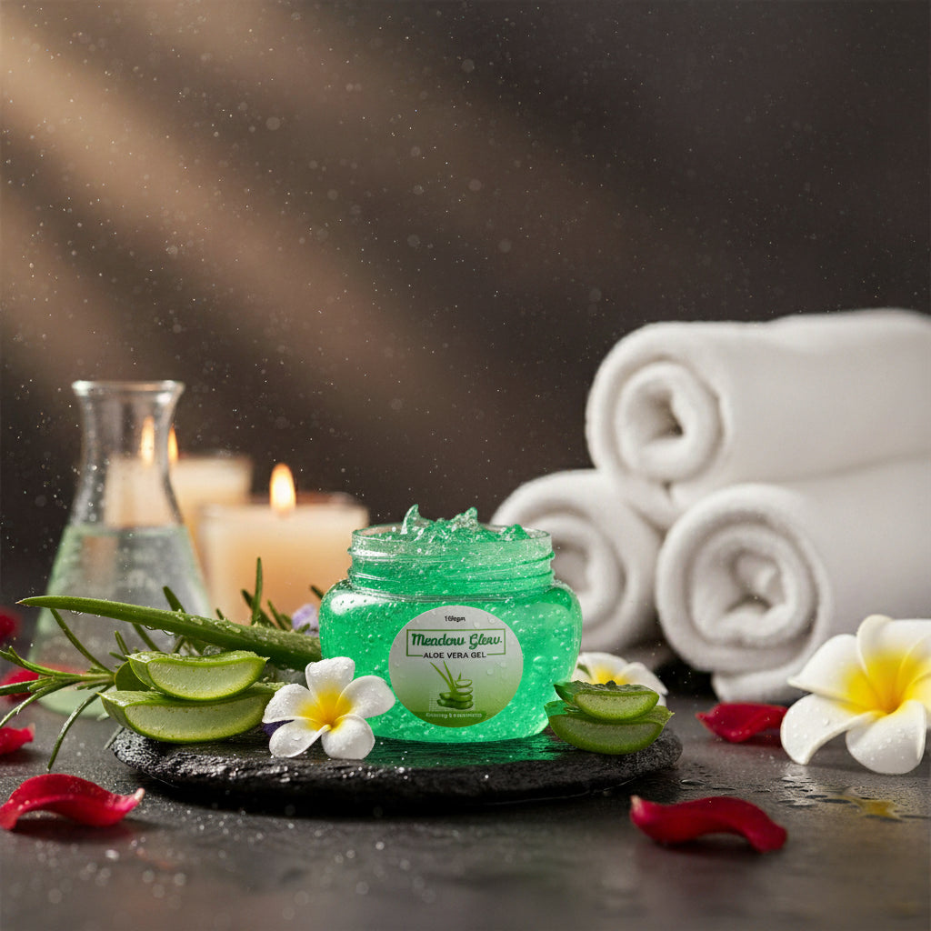 Meadow Glow Aloe Vera Gel | Natural Soothing and Moisturizing Face and Hair Gel | Hydrating, Sunburn Relief and Skin Brightening Gel for All Skin Types 100g