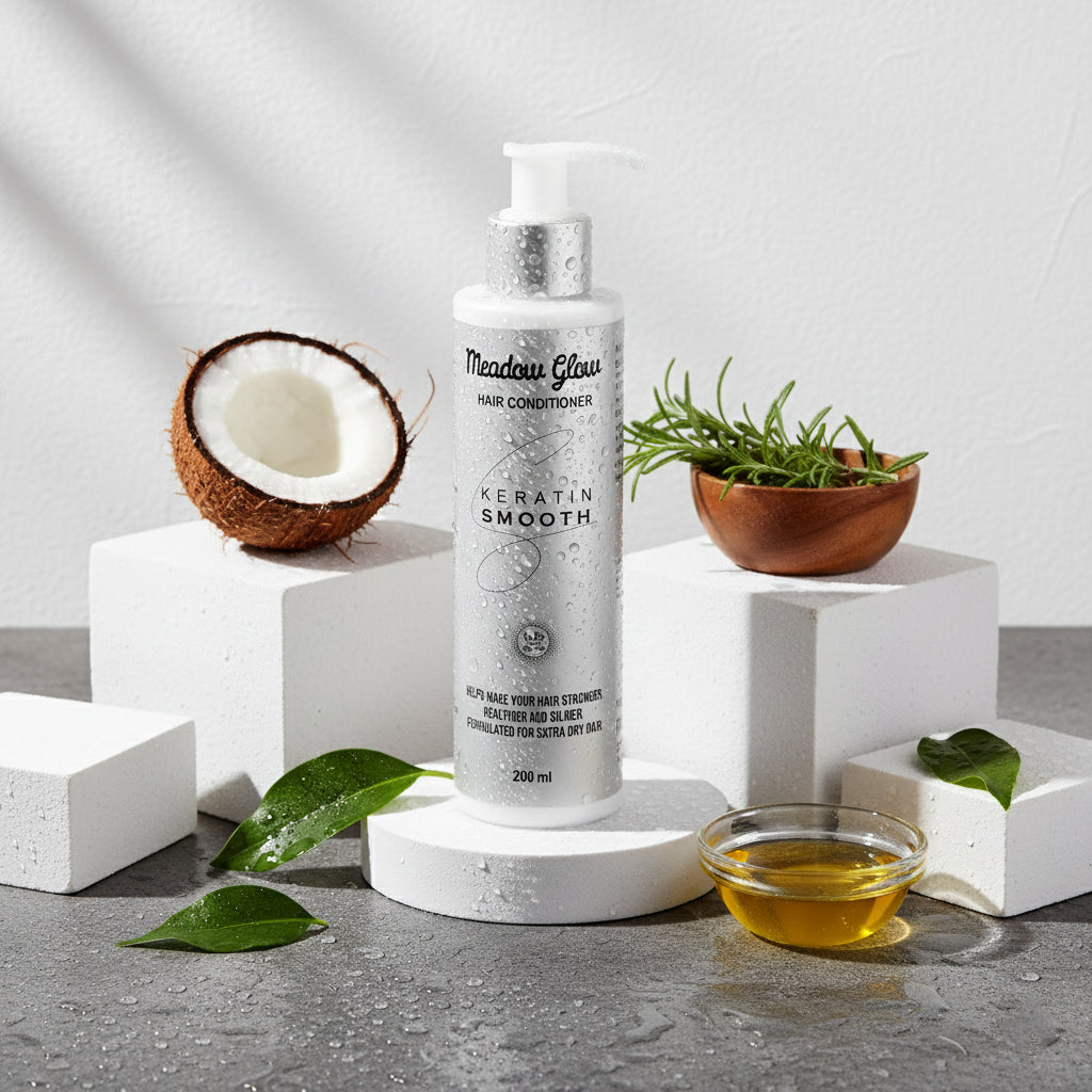 Meadow Glow Keratin Smooth Hair Conditioner | Strengthens, Nourishes and Smoothens | Extra Dry, Frizzy and Damaged Hair | Silky and Healthy Hair 200ml