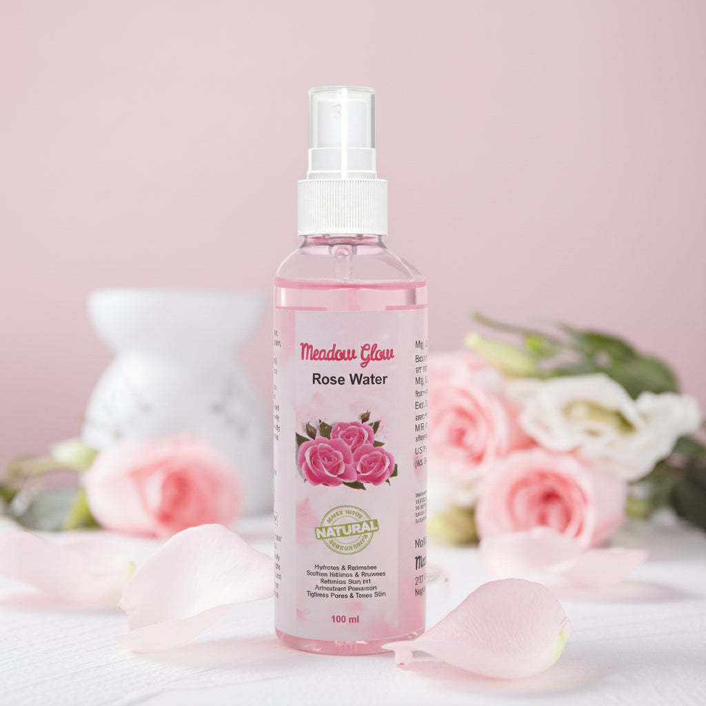 Meadow Glow Natural Rose Water Facial Toner | Hydrating, Antioxidant Protection, pH Balancing | Pore Tightening 100ml