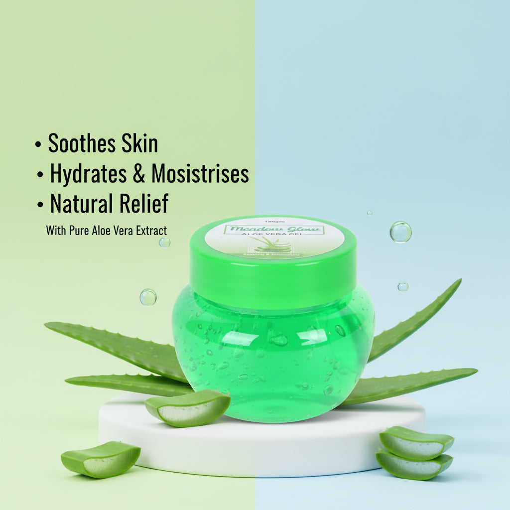 Meadow Glow Aloe Vera Gel | Natural Soothing and Moisturizing Face and Hair Gel | Hydrating, Sunburn Relief and Skin Brightening Gel for All Skin Types 100g